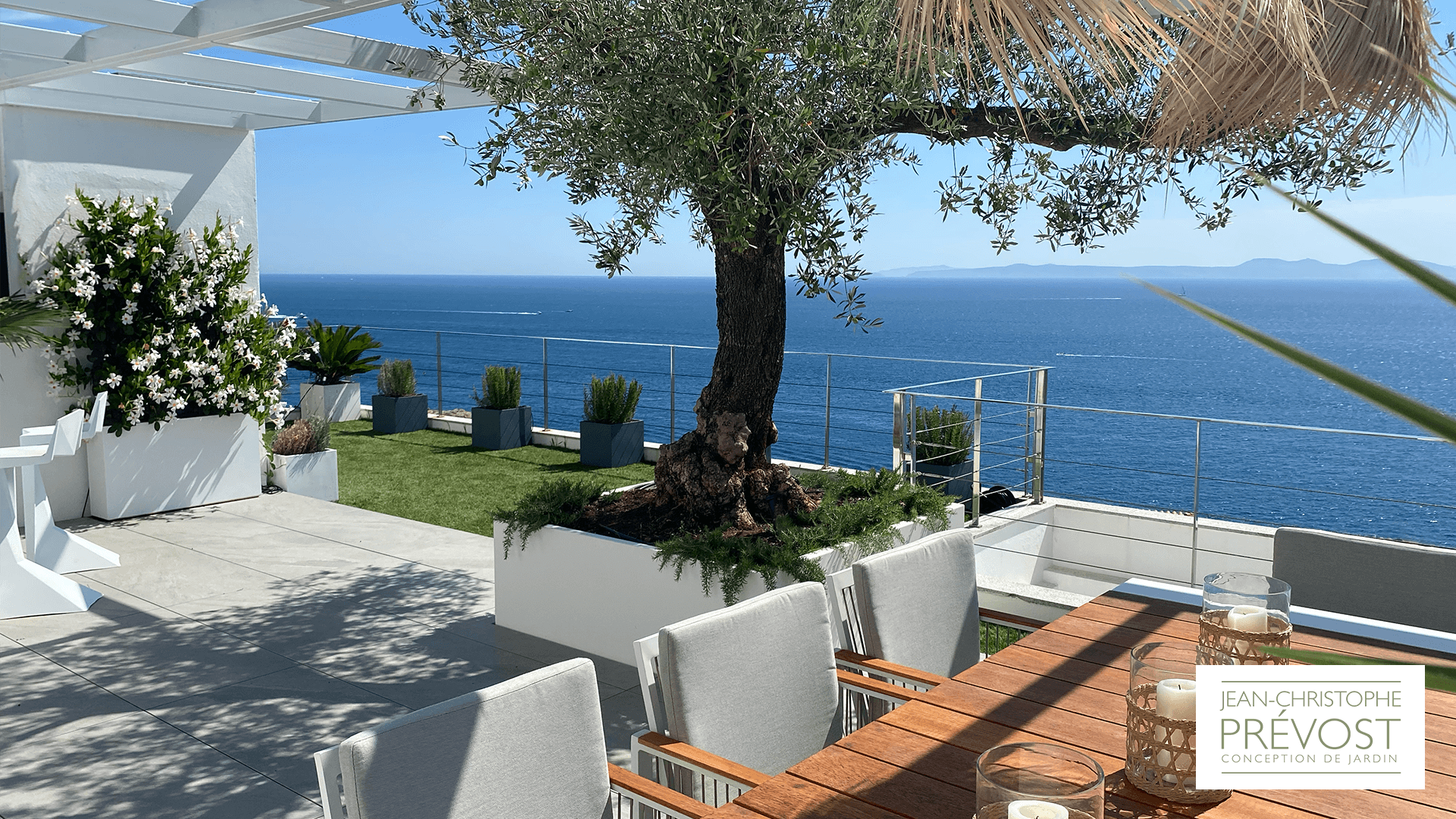 Jardin Méditerranée avec un Olivier et une vue sur mer